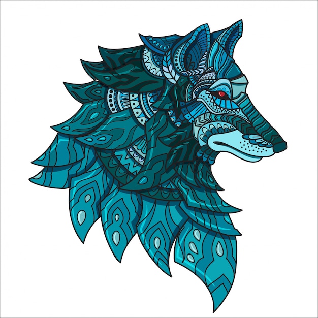 Hand gezeichneter gekritzel zentangle wolf illustrationsvektor.