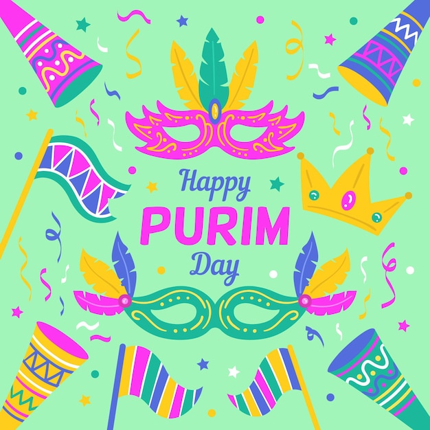 Hand gezeichneter glücklicher purim tag