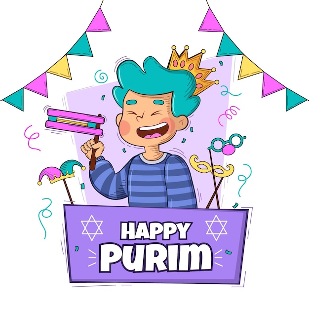 Vektor hand gezeichneter glücklicher purim tag