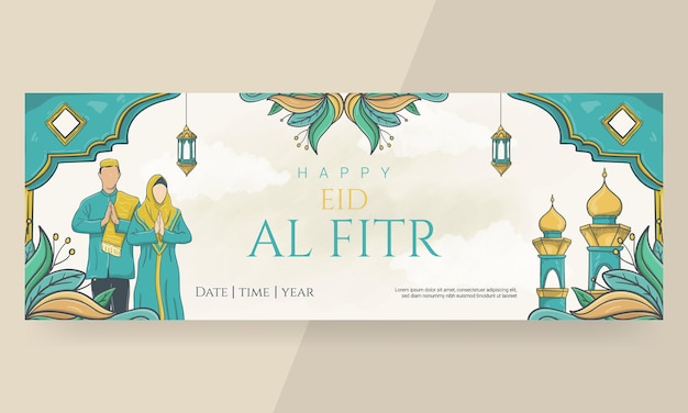 Hand gezeichneter happy eid al fitr header