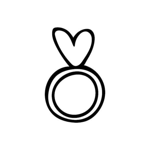 Hand gezeichneter herzförmiger diamantring des gekritzels vektorsüßer ring valentinstagcliparts