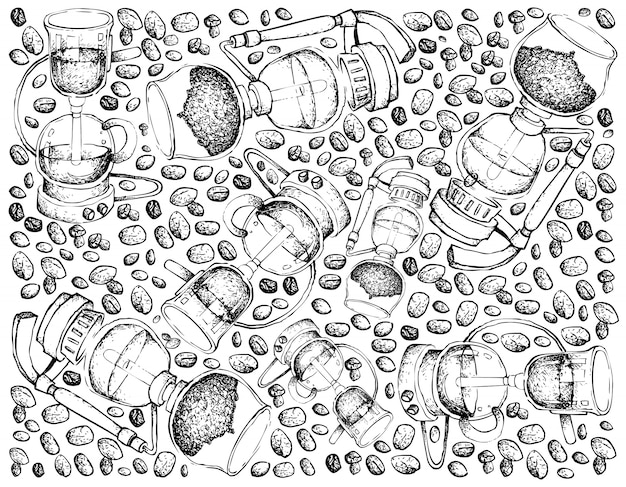 Hand gezeichneter hintergrund der siphon-kaffeemaschine