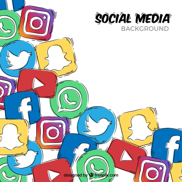 Hand gezeichneter Hintergrund mit Social Media-Ikonen