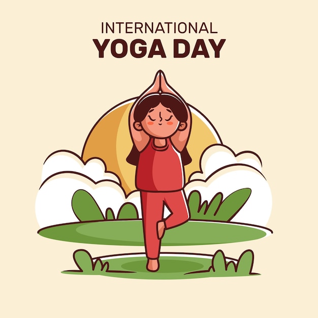 Hand gezeichneter internationaler tag des yoga illustriert