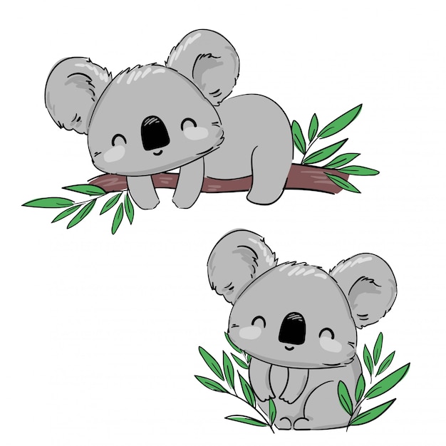 Hand gezeichneter Koala auf dem Ast. Hand gezeichnete niedliche kindliche Illustration. Druckdesign. Illustration.