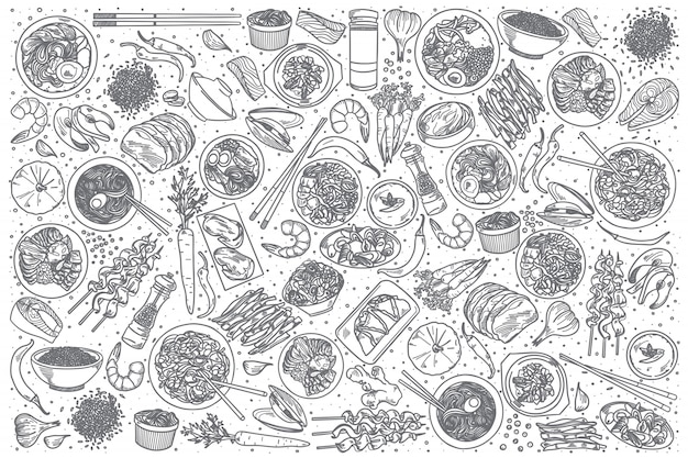 Hand gezeichneter koreanischer lebensmittelsatz