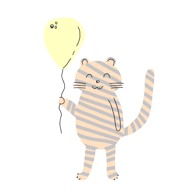 Hand gezeichneter netter Tiger, der mit Ballonkarikatur-Maskottchen-Vektorillustration schwimmt