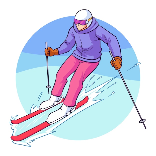 Hand gezeichneter ski auf schnee