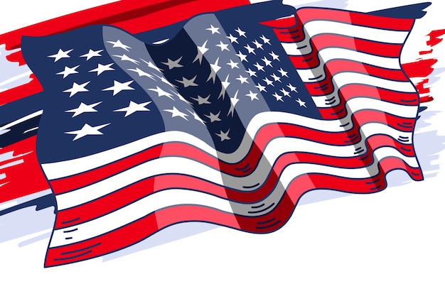 Hand gezeichneter winkender amerikanischer flaggenhintergrund