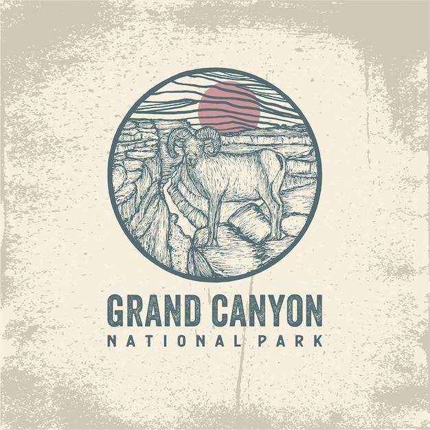 Hand gezeichnetes abzeichen des grand canyon nationalparks