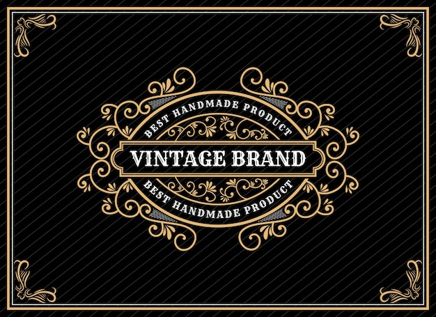 Hand gezeichnetes erbe luxus royal vintage retro logo design mit dekorativen emblem rahmen für text und typografie