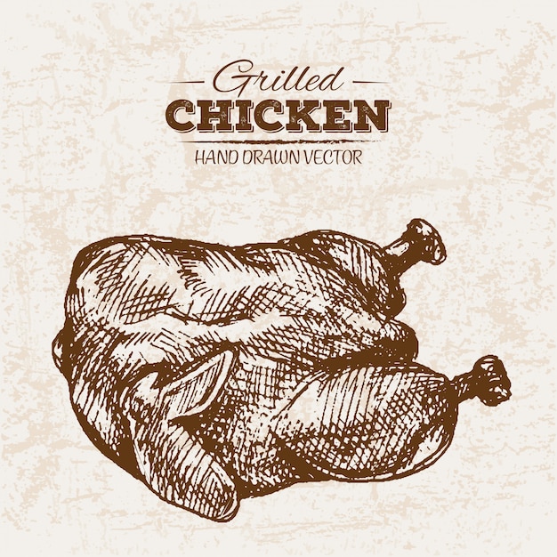 Hand gezeichnetes gebratenes hühnerfleisch