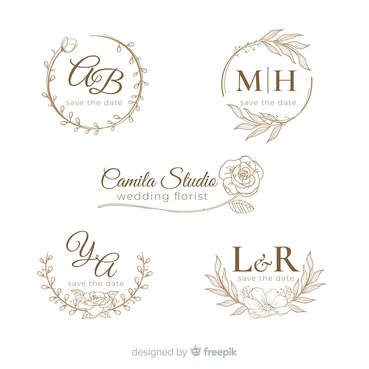 Vektor hand gezeichnetes hochzeitslogo collectio