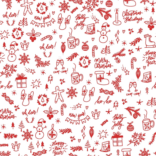 Hand gezeichnetes nahtloses Muster der Weihnachtselemente