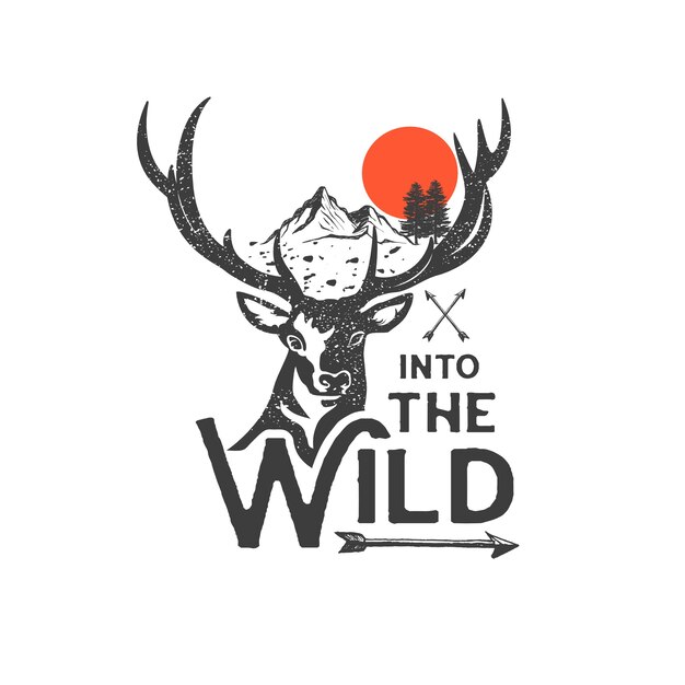 Hand gezeichnetes Wildnisabzeichen und inspirierende Beschriftung