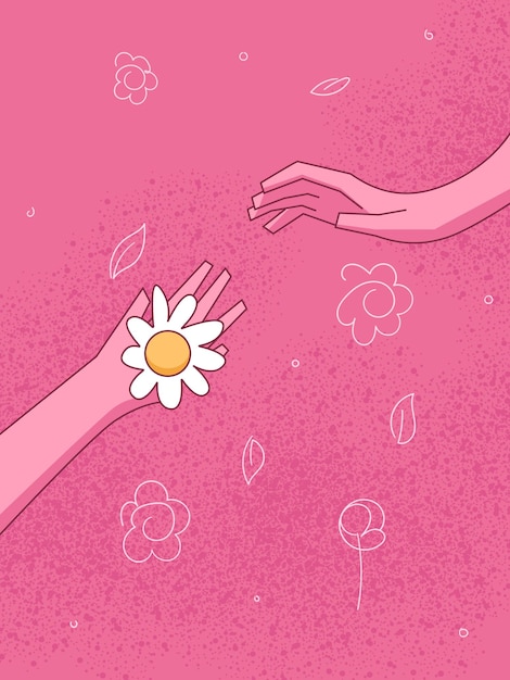 Hand gibt eine wilde blume mit liebe romantik gefühle vektor illustration