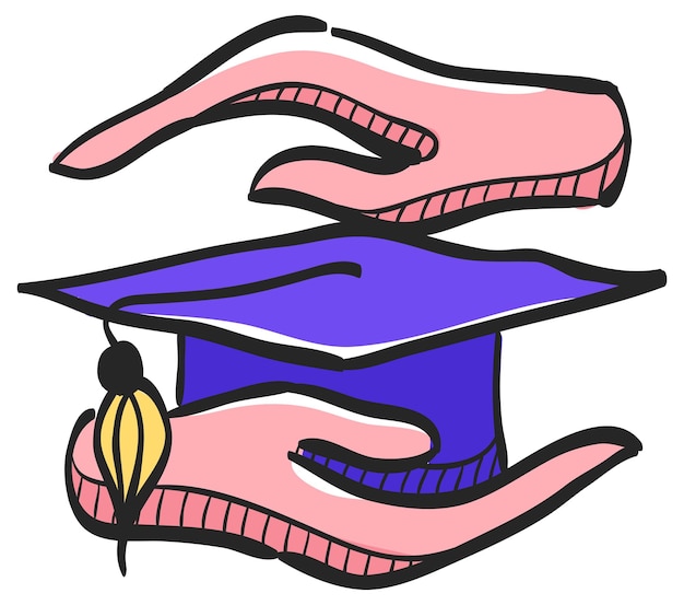 Hand hält diplom-symbol in handgezeichneter farbvektorillustration