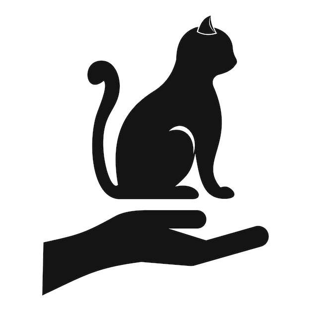 Vektor hand hält ein katzensymbol einfache illustration einer hand, die ein katzenvektorsymbol für das web hält