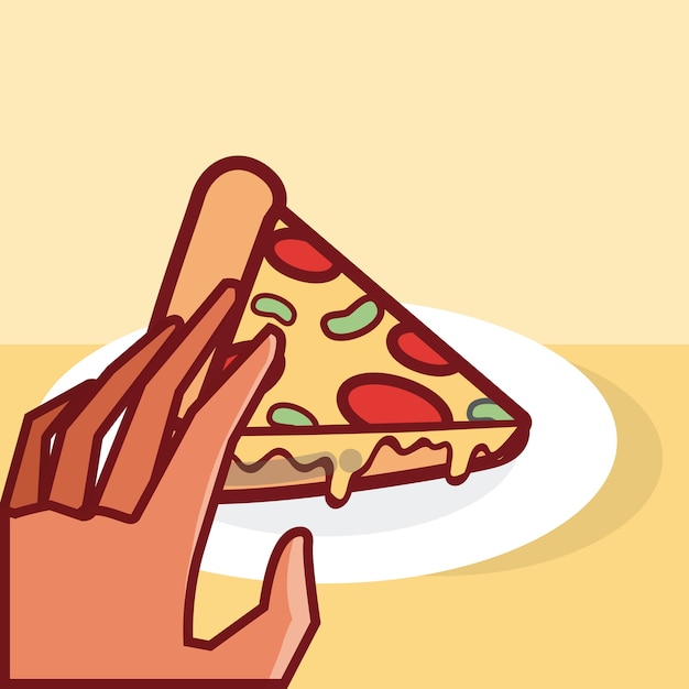 Hand hält Pizza