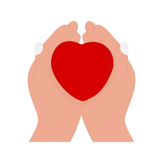 Hand hält rotes Herz-Symbol, Illustration, Vektor, flaches Design