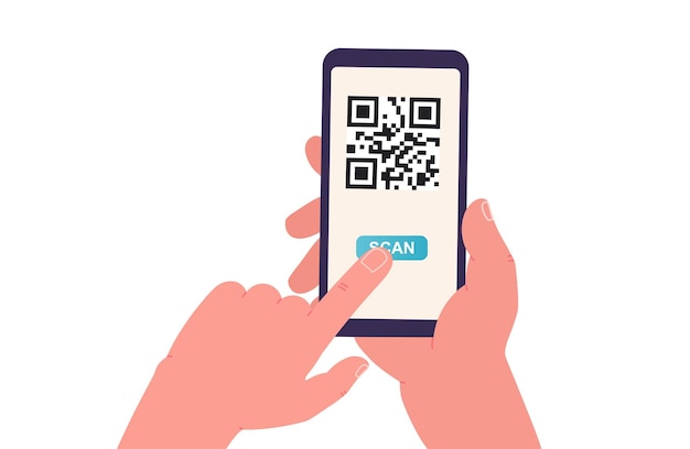 Hand hält smartphone scannt den qr-code konzept online-shopping