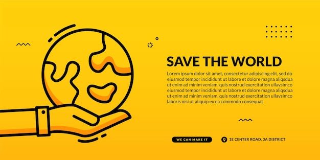 Hand halten Erde auf gelb, Speichern Sie die Welt Social Media Cover Banner Vorlage