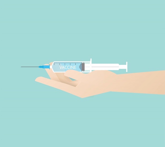 Hand halten Impfstoffspritze, Gesundheitswesen, Krankheitsschutz, Coronavirus, Covid-19