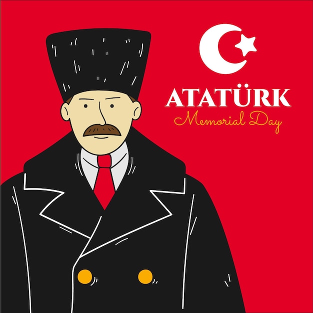 Vektor hand handgezeichnete atatürk-gedenktag-illustration