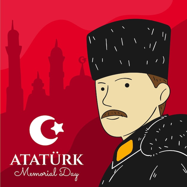 Vektor hand handgezeichnete atatürk-gedenktag-illustration