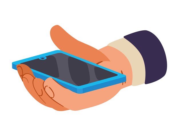 Vektor hand hebt blaues smartphone-symbol