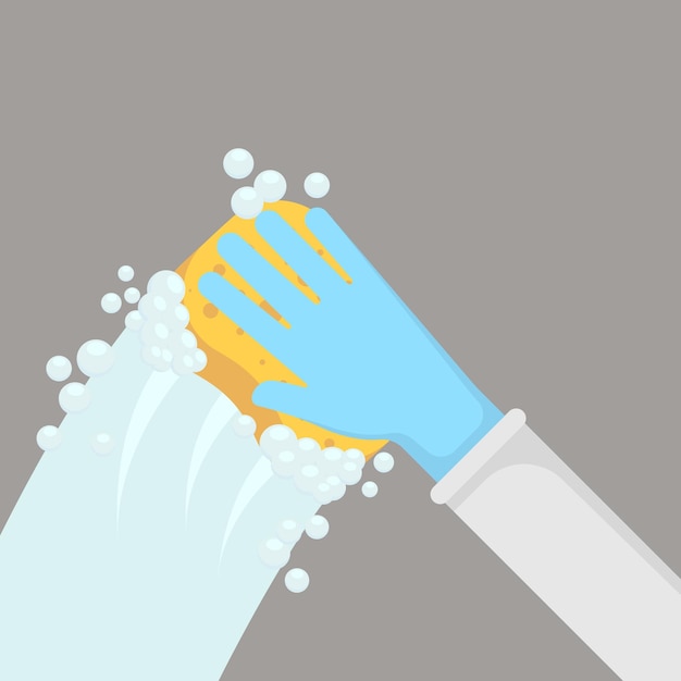 Hand in handschuhen mit schwammwaschwand vektorillustration