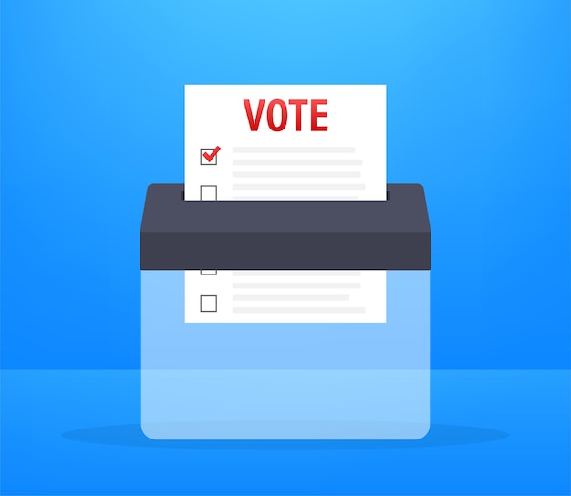 Hand legt Abstimmungsbulletin in Abstimmungsbox. Abstimmungskonzept. Wahlurne. Vektorgrafik auf Lager.
