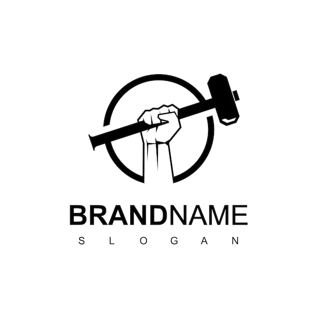 Hand mit Hammer für Schmied Logo-Design-Vorlage