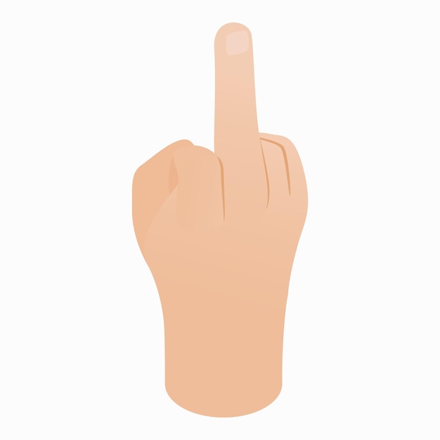 Hand mit Mittelfinger-Symbol im isometrischen 3D-Stil auf weißem Hintergrund
