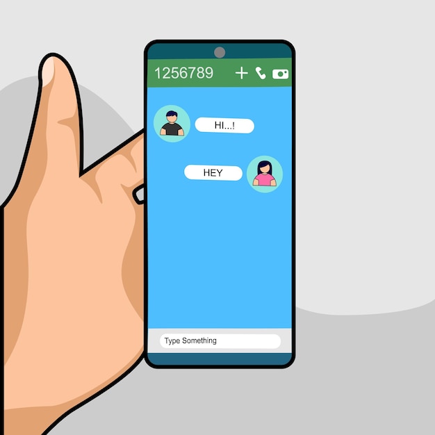 Hand mit telefon-chat-symbol konzept mann chattet mit mädchen auf dem smartphone