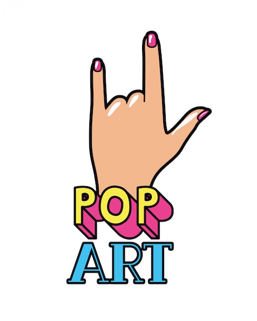 Hand mit zeichen rock-pop-art