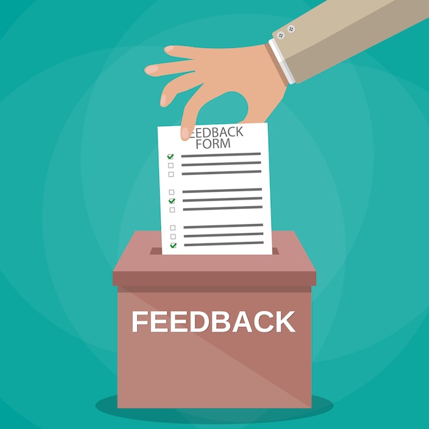 Hand papier in feedback-box legen