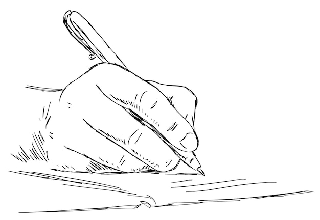 Hand schreibt mit einem Stift in ein Notizbuch