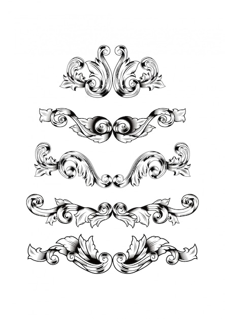 Hand zeichnen dekorative Damast-Design-Set