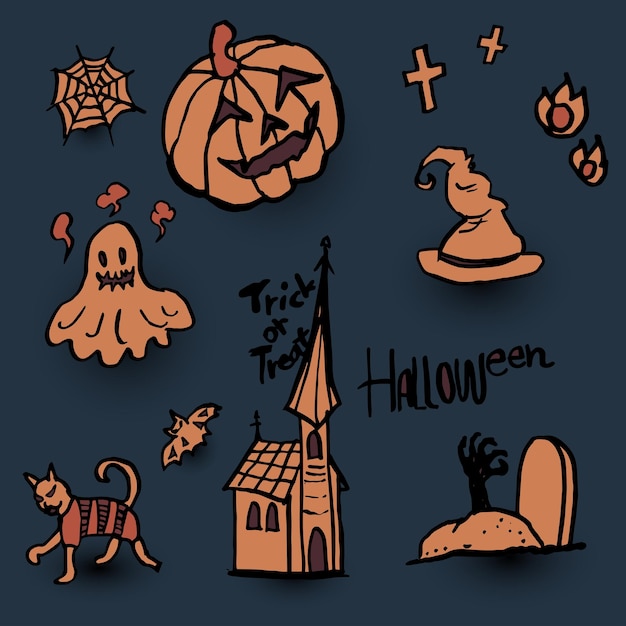 Hand zeichnen Vektor-Set von Halloween-Design-Elementen