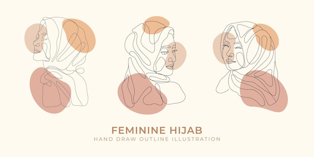 Hand zeichnen weibliche hijab umrisse mit formen illustration