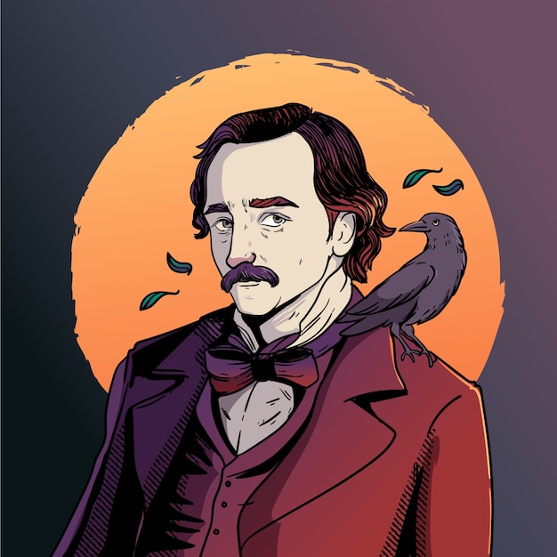 Vektor handarbeitete illustration von edgar allan poe