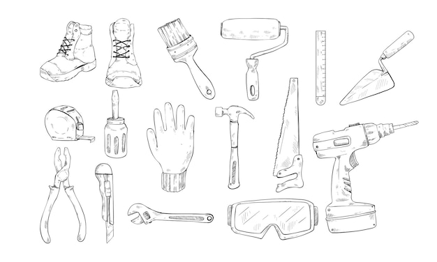 Handaufgezeichnete Sammlung von DIY-Ausrüstung