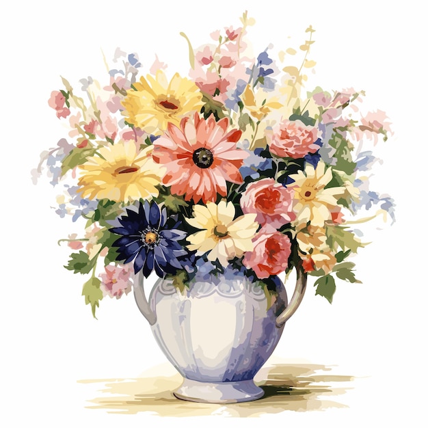 Handbemalte blume im aquarellstil, süßer blumenstrauß in einer vase, handgezeichnete illustration