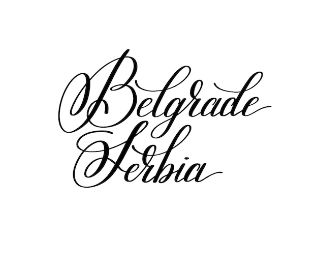 Vektor handbeschriftung des namens der europäischen hauptstadt belgrad serbien für postkarten-reiseplakat