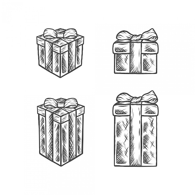 Handdrawing weinlese-illustrations-kasten-geschenk