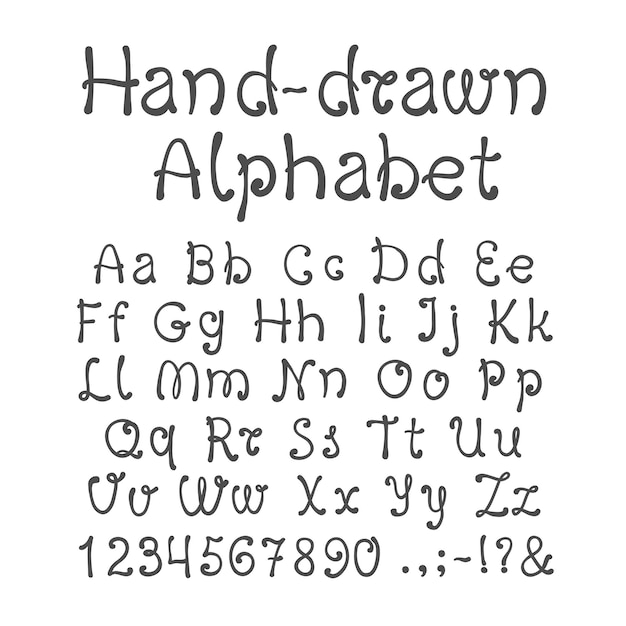 Handdrawn alphabet lokalisiert auf weißer hintergrund-vektorillustration