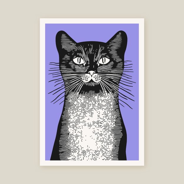 Handdrawn cat portrait cute kitty illustration schwarze tinte strichzeichnungen tierkatzen