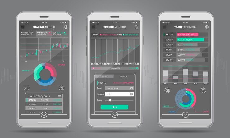 Handelsplattform-Schnittstelle mit Infographic-Elementen