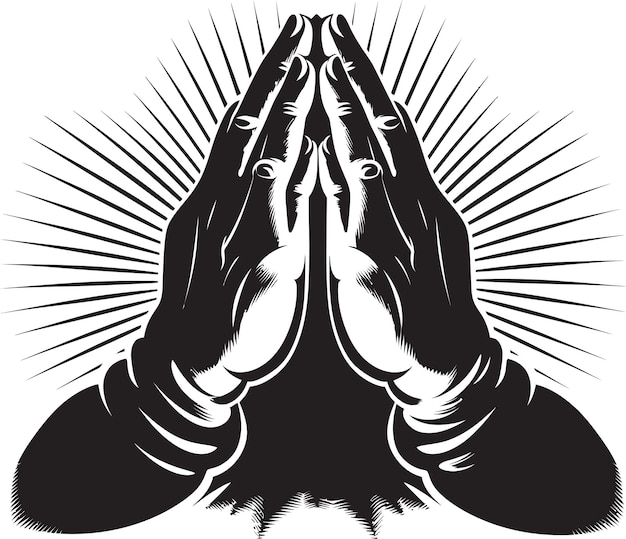 Handen des Glaubens Beten Logo Vektordesign in Monochrom Majestät Heilige Geste Beten Hände Schwarz